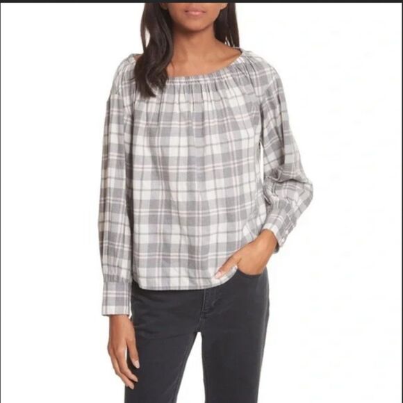 La Vie Rebecca Taylor Small Plaid Peasant Blouse - Picture 1 of 9